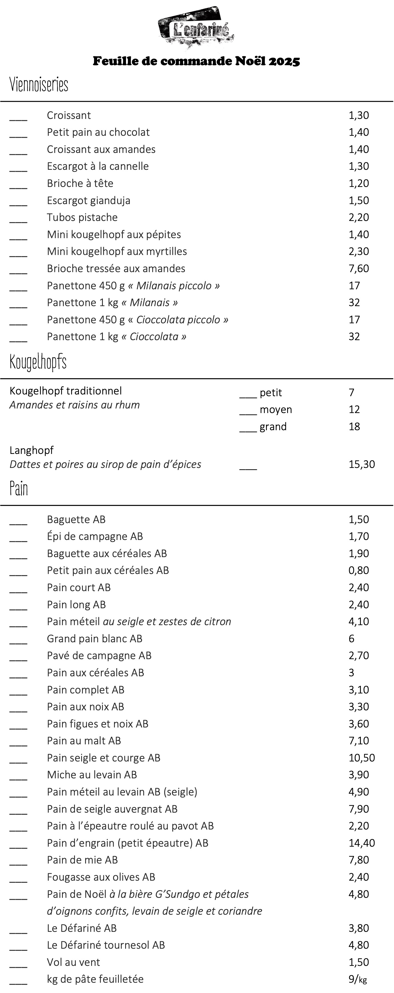 feuille de commande Noel 2025